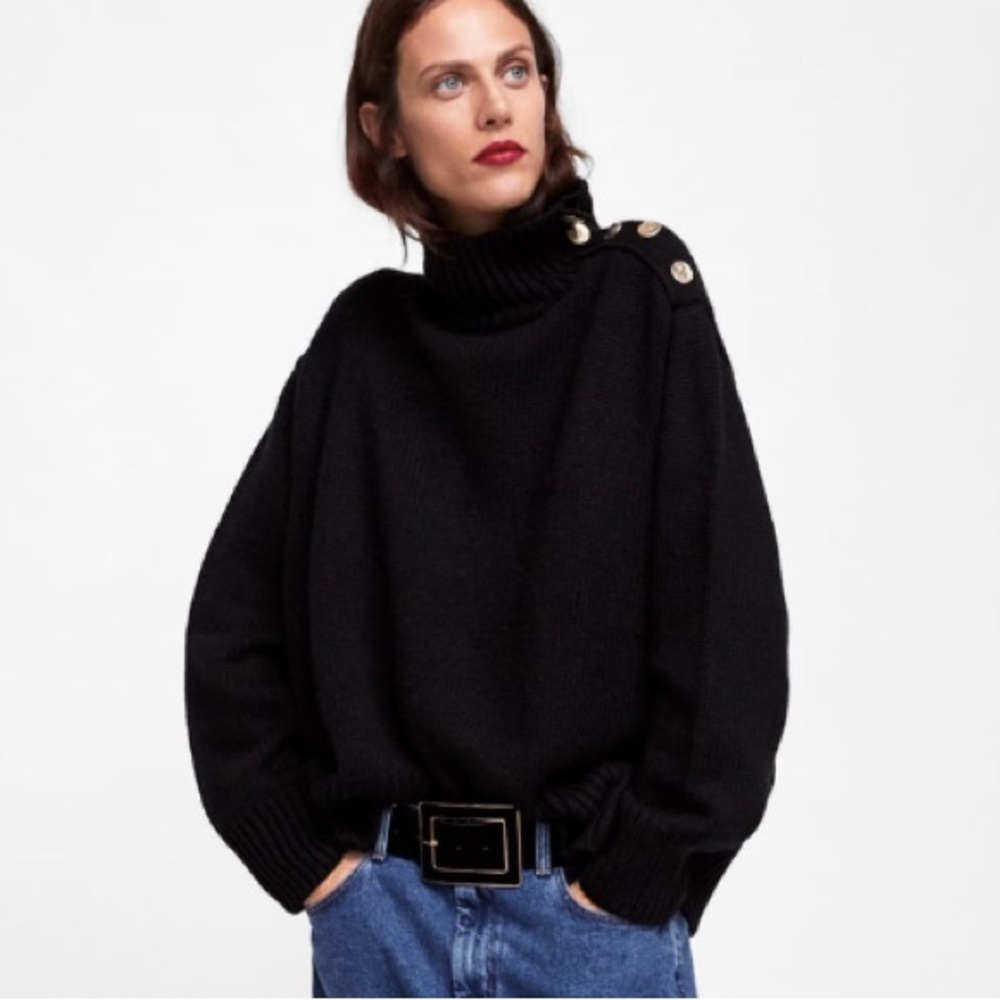 Zara Turtleneck Sweater with Gold Buttons